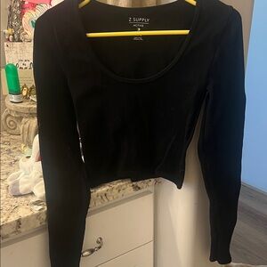 Z Supply Active ribbed, cropped Black Long Sleeve Top